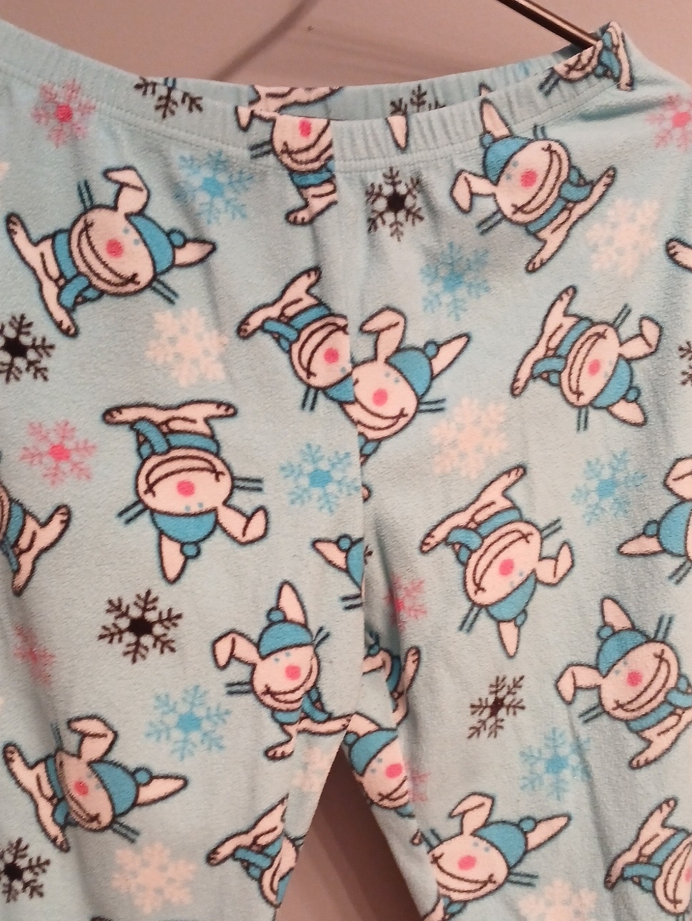 Women's Light Blue Bunny Print Fleece Pajama Pants